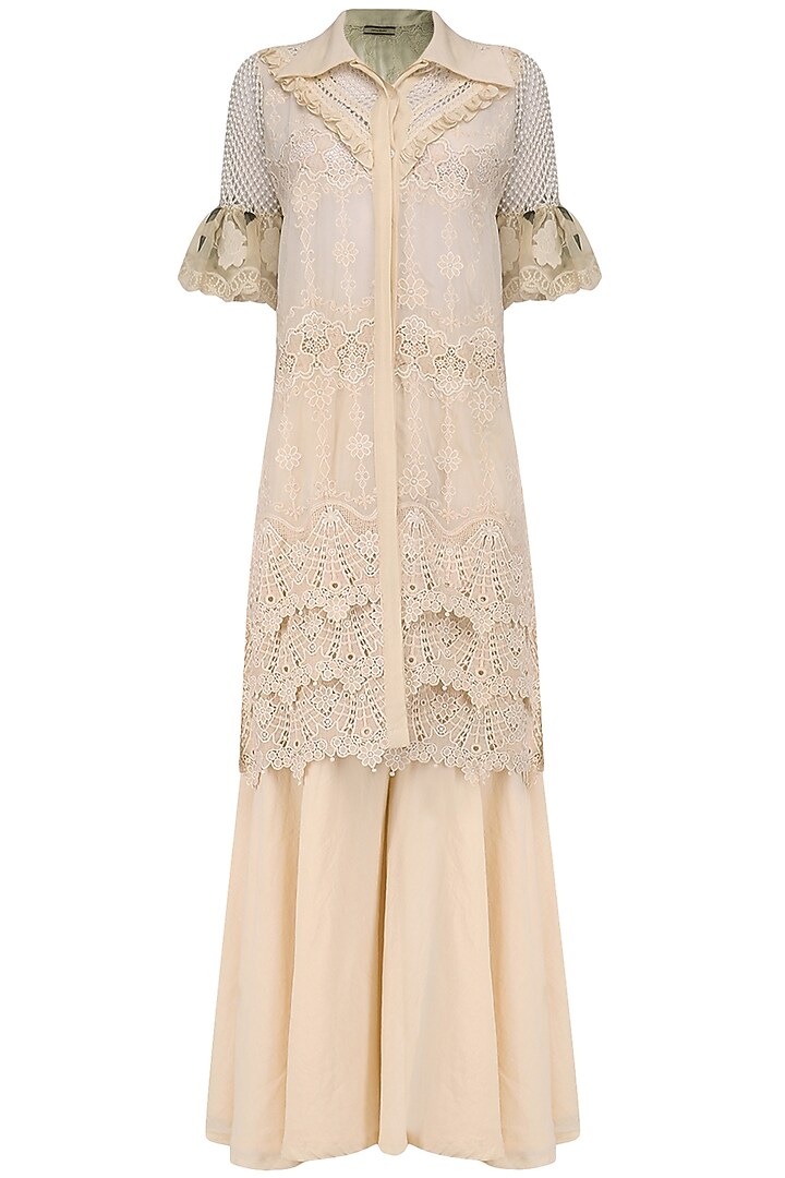 Peach pakistani shirt tunic sharara set available only at Pernia's Pop Up Shop.