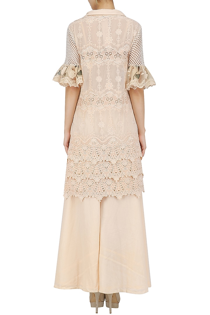 Peach pakistani shirt tunic sharara set available only at Pernia's Pop Up Shop.