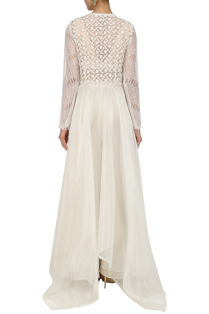 Ivory organza jacket, pants and bralet set available only at Pernia's Pop Up Shop.