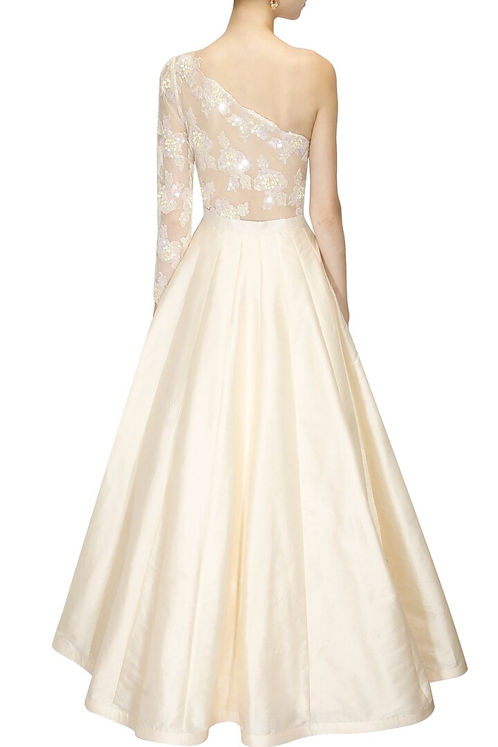 Ivory embroidered one shoulder gown available only at Pernia's Pop Up Shop.