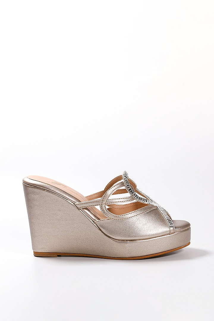Gold Swarovski Embroidered Wedges by NIDHI BHANDARI at Pernia's Pop Up Shop