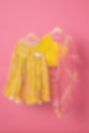 Yellow Printed Lehenga Set For Girls by Little Nida