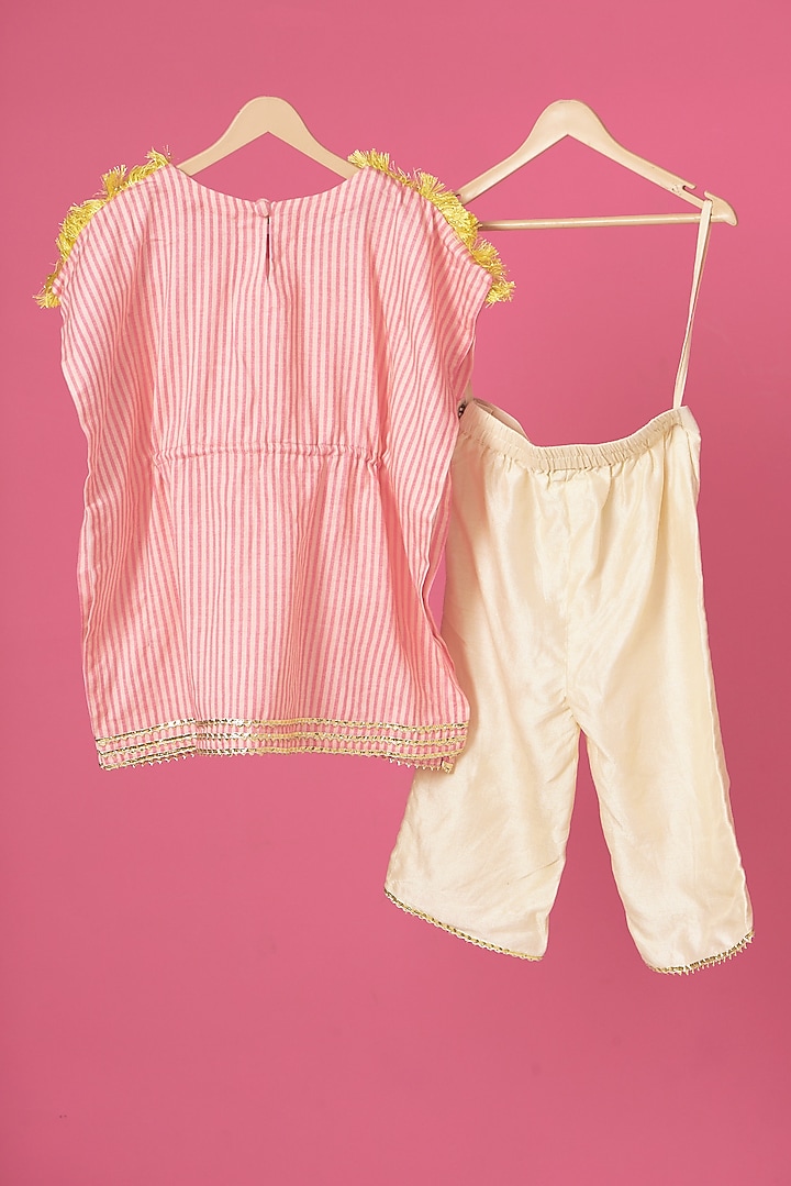 Candy Pink Embellished Kaftan Set For Girls by Little Nida at Pernia's Pop Up Shop
