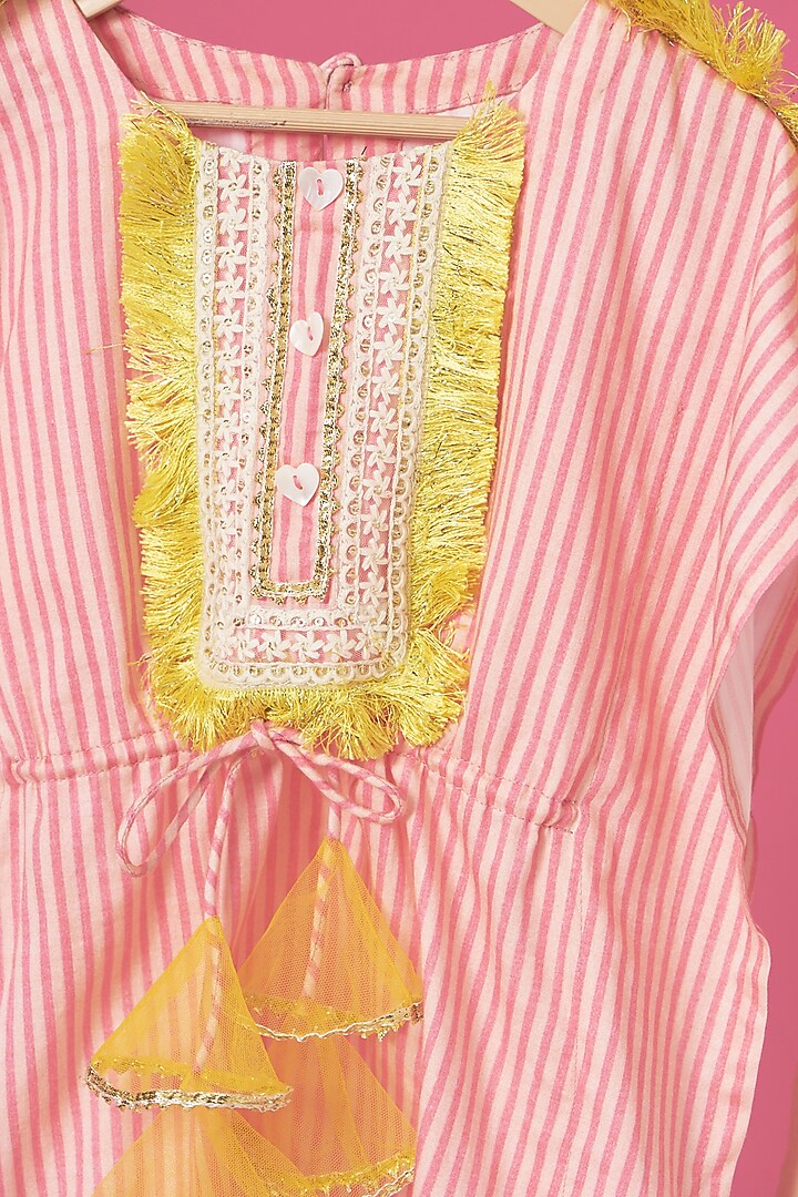 Candy Pink Embellished Kaftan Set For Girls by Little Nida at Pernia's Pop Up Shop