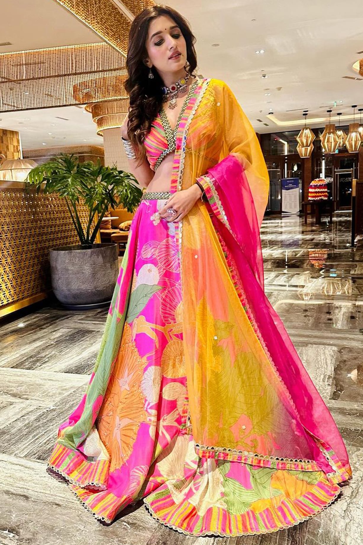 Fuchsia Pink Gaji Satin Printed & Embellished Wedding Lehenga Set by ...