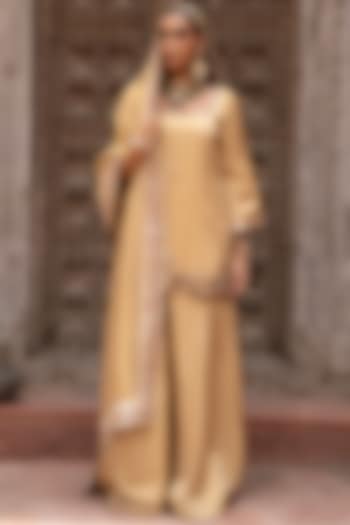 Light Golden Tissue Wedding Sharara Set by NIKUNJ BY NIIDHI BAJAJ at Pernia's Pop Up Shop