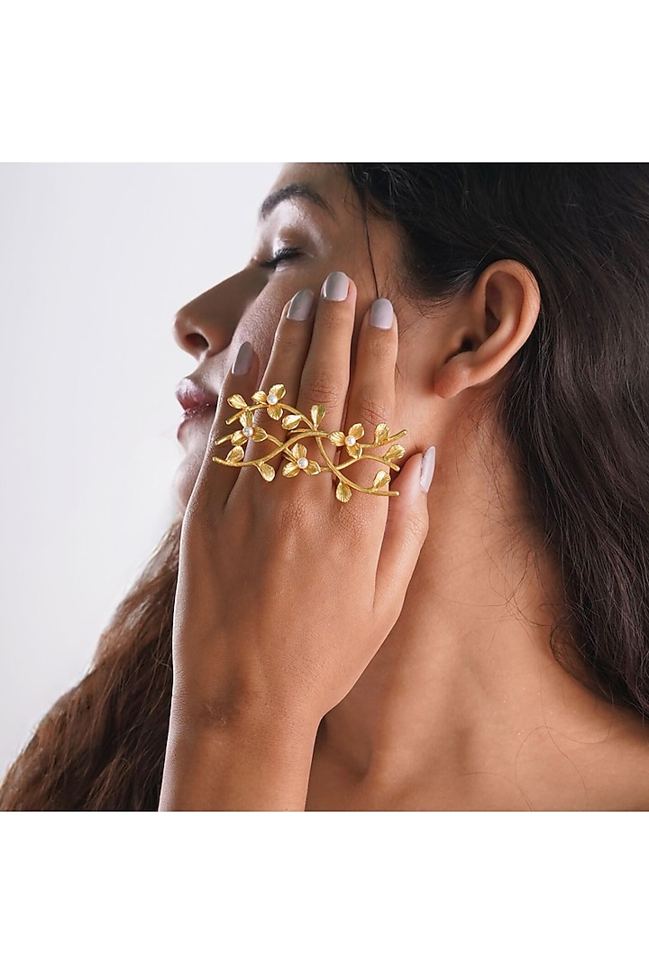 Gold Finish Handcrafted Ring by NIHIRAA INDIA at Pernia's Pop Up Shop