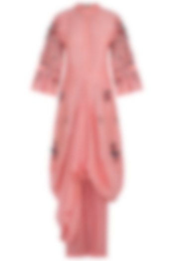 Blush Pink Embroidered Kurta With Pants & Bustier by NE'CHI
