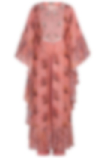 Blush Pink Embroidered Printed Kaftan With Pants by NE'CHI