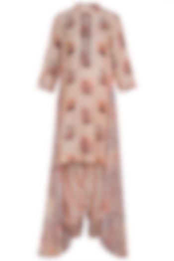 Peach Embroidered Printed Printed Tunic With Dhoti Pants by NE'CHI