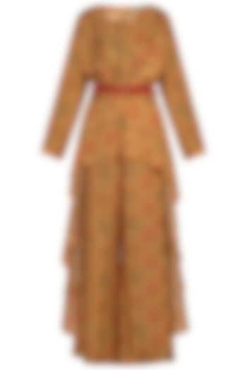 Mustard Embroidered Printed Jumpsuit With Belt by NE'CHI