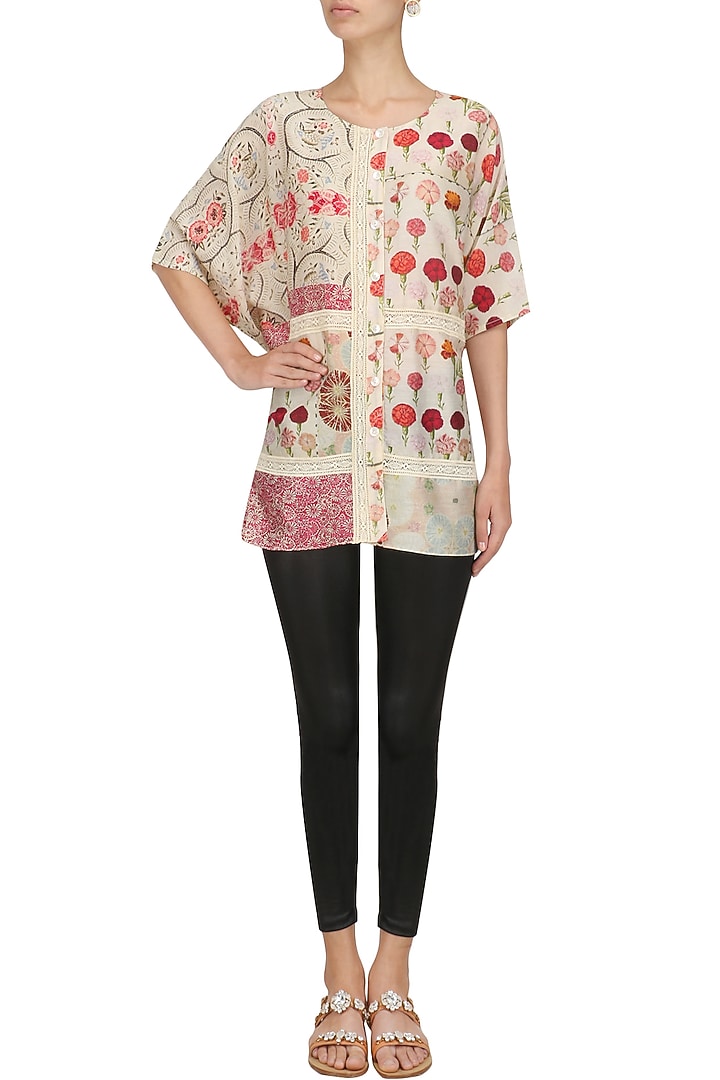 Pink and ivory floral printed kimono available only at Pernia's Pop Up Shop.