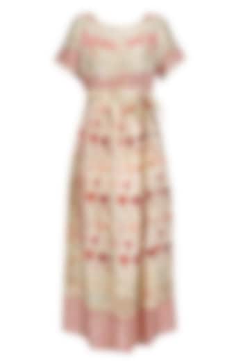 Ivory Vintage Floral Print Mid Length Half Dress by Niki Mahajan