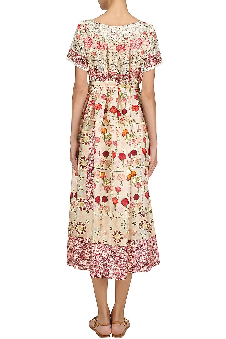 Ivory vintage floral print mid length half dress available only at Pernia's Pop Up Shop.