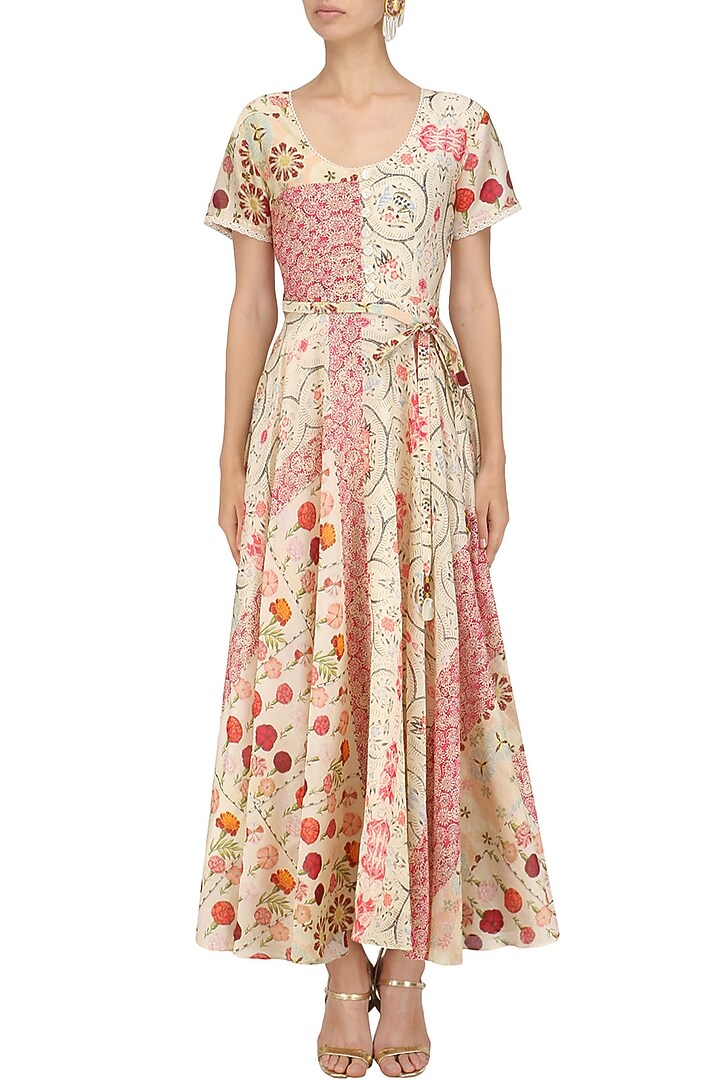 Ivory vintage floral print long dress available only at Pernia's Pop Up Shop.