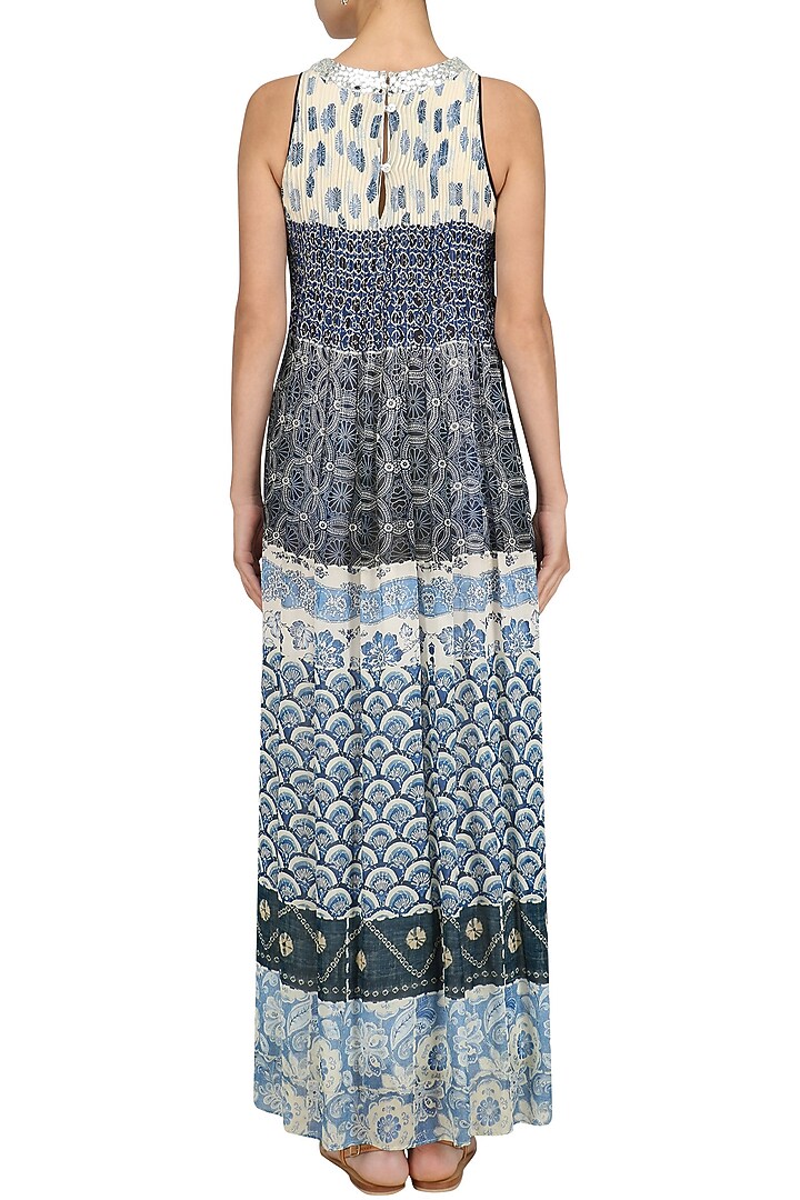 Blue vintage print tiered dress available only at Pernia's Pop Up Shop.