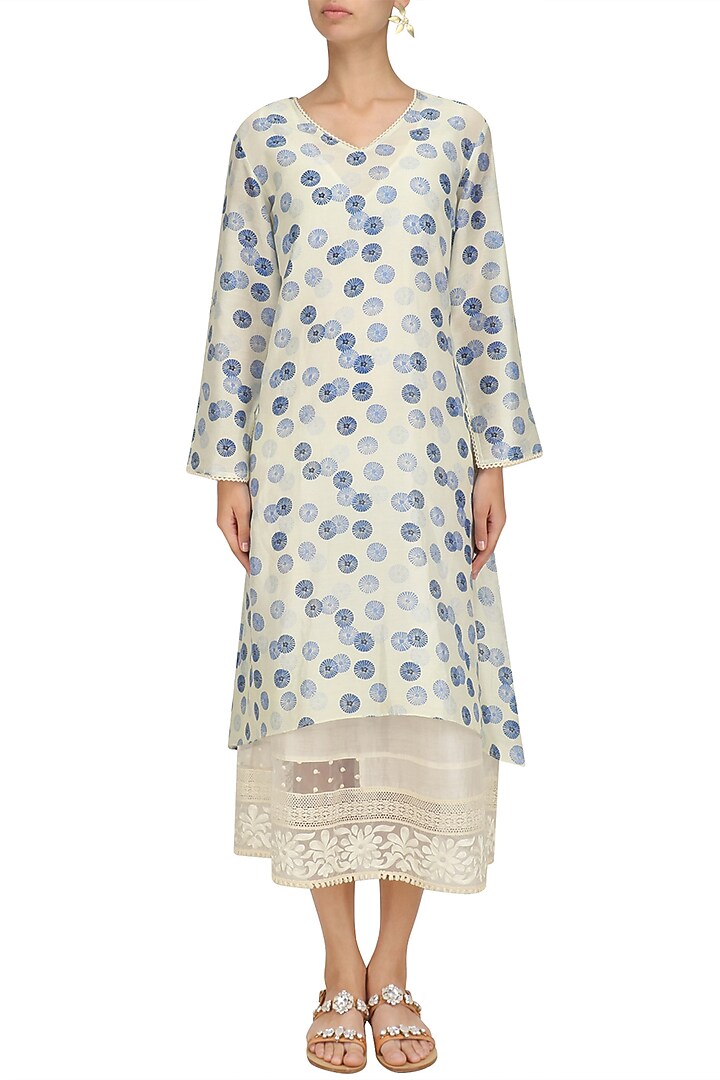 White and blue shibori printed tunic available only at Pernia's Pop Up Shop.