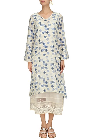 White and Blue Shibori Printed Tunic by Niki Mahajan