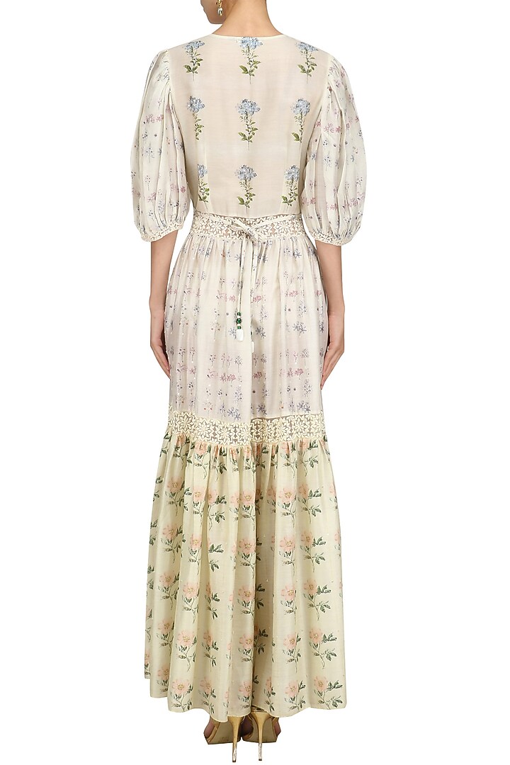 Ivory and pink floral printed tiered dress available only at Pernia's Pop Up Shop.
