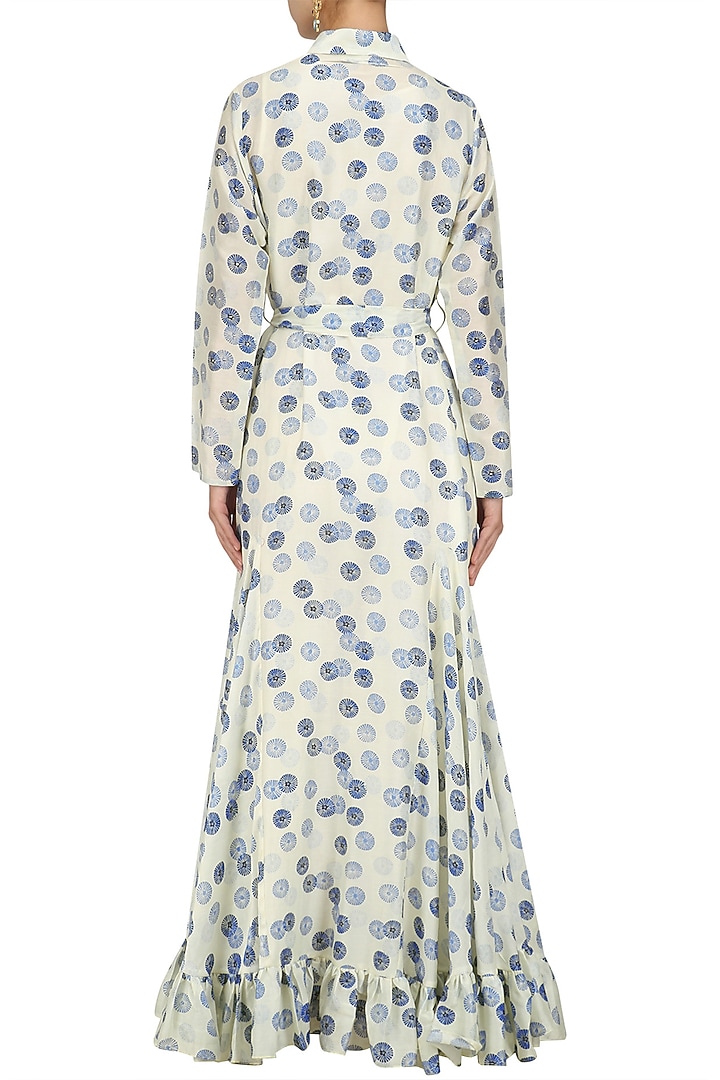 Ivory vintage shibori printed shirt dress available only at Pernia's Pop Up Shop.