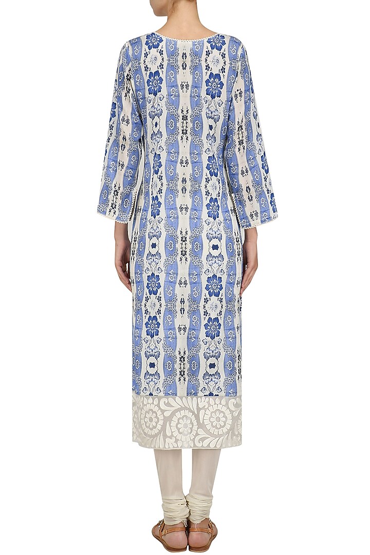 Blue vintage print long kurta available only at Pernia's Pop Up Shop.