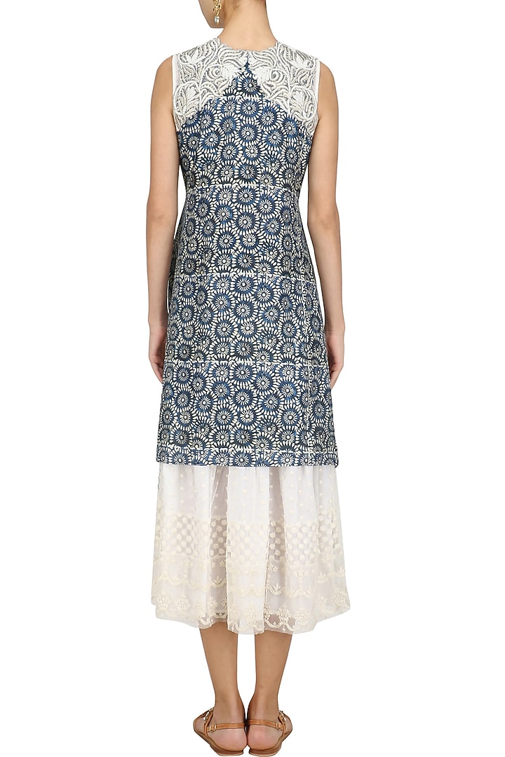 Blue embroidered asymmetric long tunic available only at Pernia's Pop Up Shop.