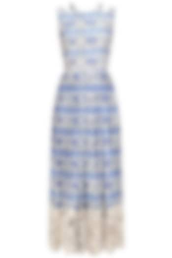 Blue Thread Embroidered Long Dress by Niki Mahajan