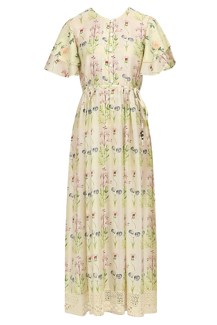 Ivory vinatge floral printed ankle length dress available only at Pernia's Pop Up Shop.