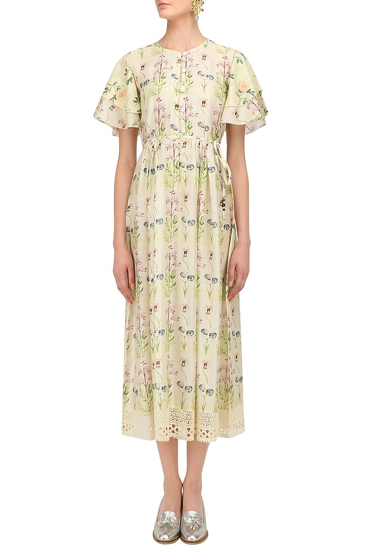 Ivory vinatge floral printed ankle length dress available only at Pernia's Pop Up Shop.