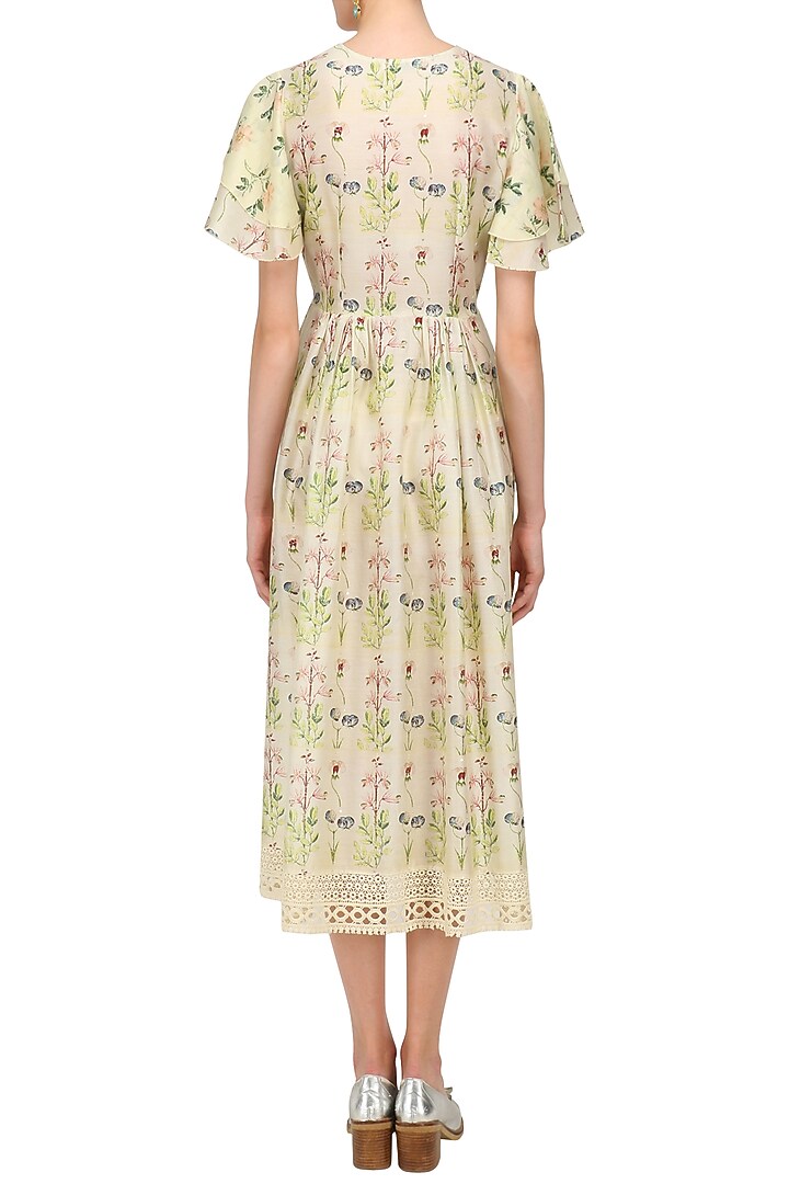 Ivory vinatge floral printed ankle length dress available only at Pernia's Pop Up Shop.