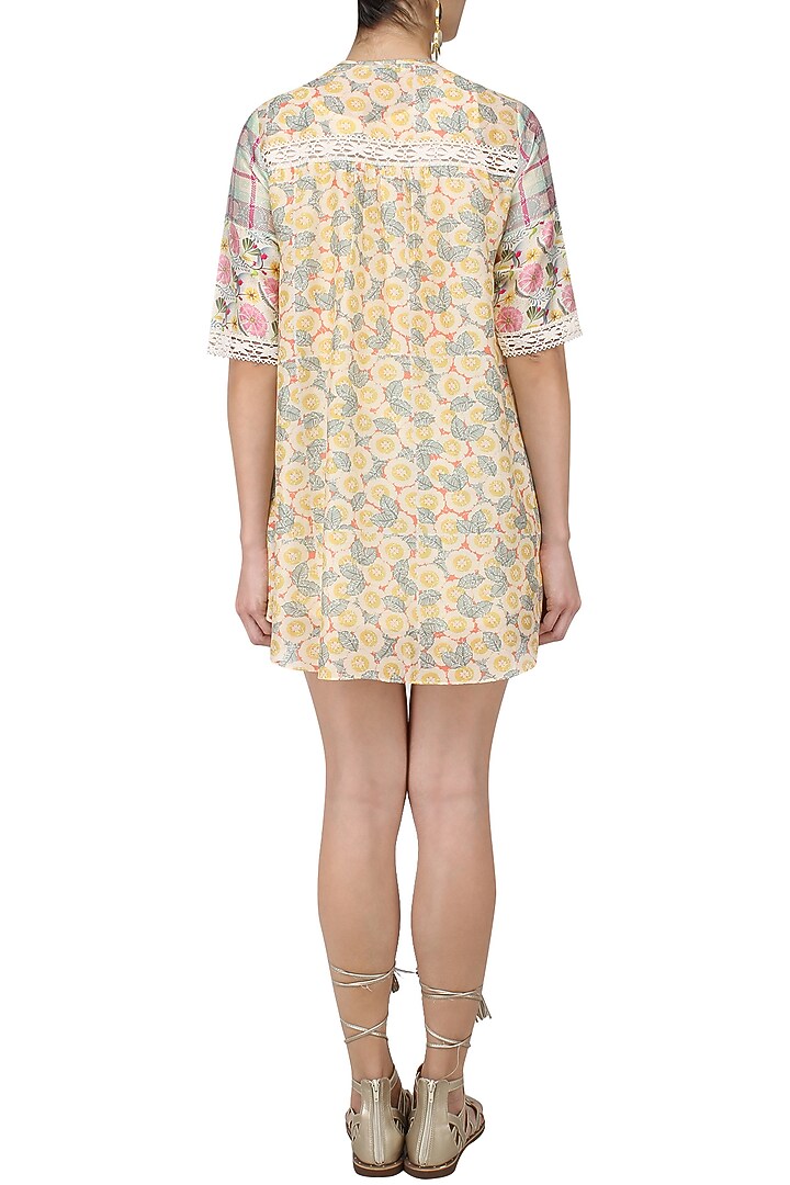 Yellow floral and plaid print short dress available only at Pernia's Pop Up Shop.