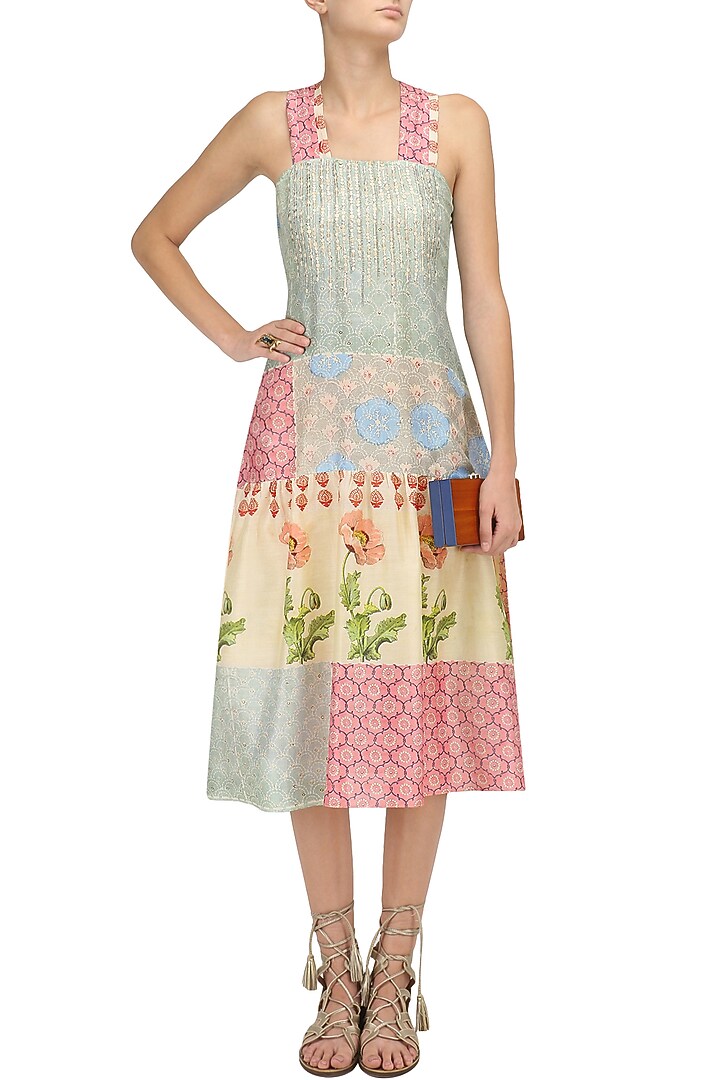 Grey, beige and pink vintage print maxi dress available only at Pernia's Pop Up Shop.