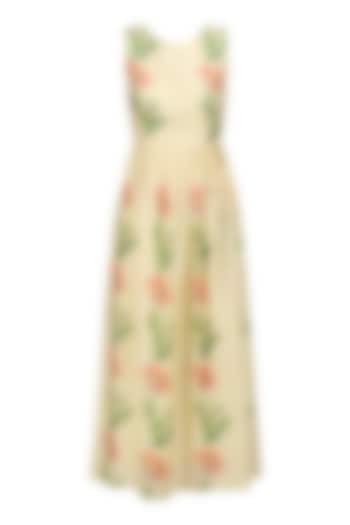 Ivory Vintage Floral Print Long Dress by Niki Mahajan