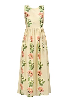 Ivory vintage floral print long dress available only at Pernia's Pop Up ...