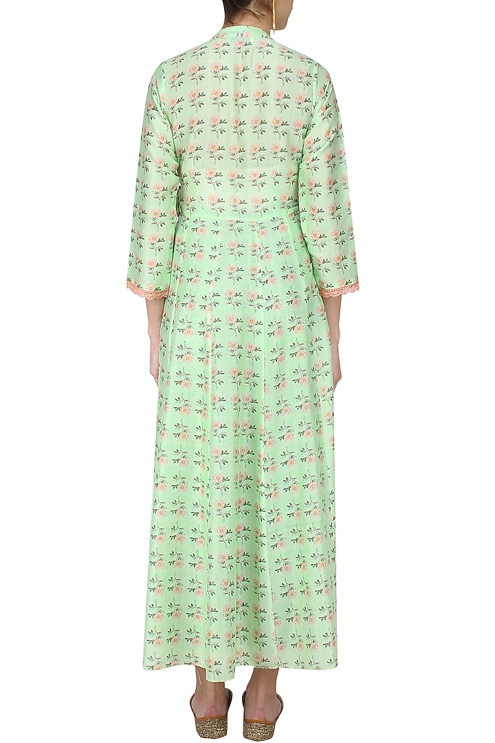 Green vintage floral printed motifs wrap dress available only at Pernia's Pop Up Shop.