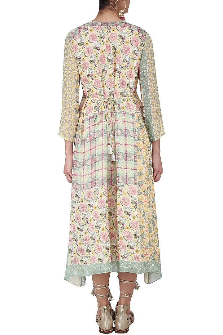 Yellow, pink and green vintage print asymmetrical dress available only at Pernia's Pop Up Shop.