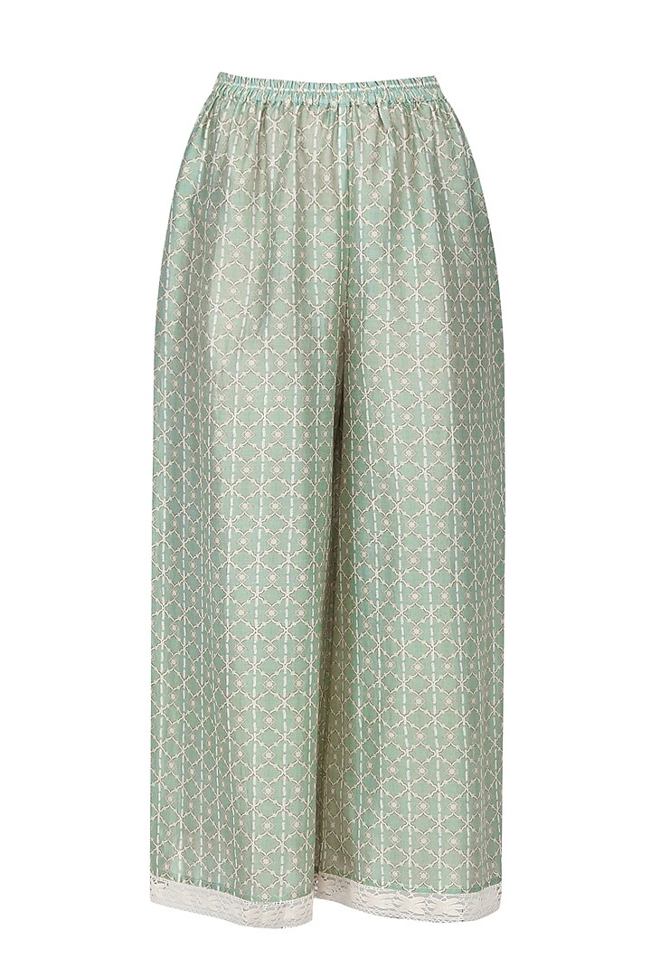 Yellow and green vintage print asymmetrical kurta with pants available only at Pernia's Pop Up Shop.
