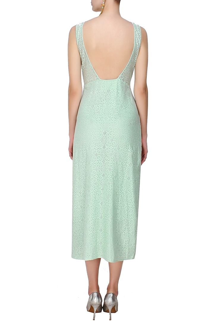 Aque blue amd silver sequins embroidered mid length dress available only at Pernia's Pop Up Shop.