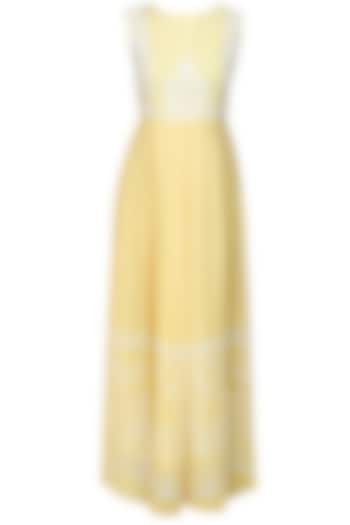 Yellow floral threadwork oriental long dress available only at Pernia's Pop Up Shop.