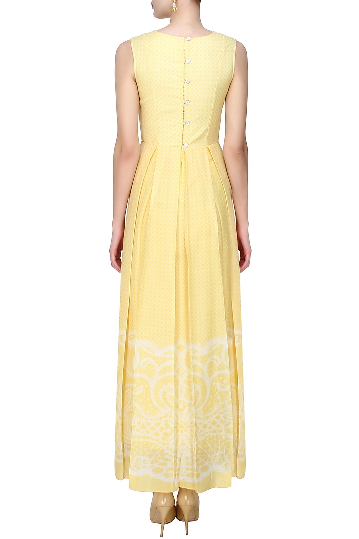 Yellow floral threadwork oriental long dress available only at Pernia's Pop Up Shop.