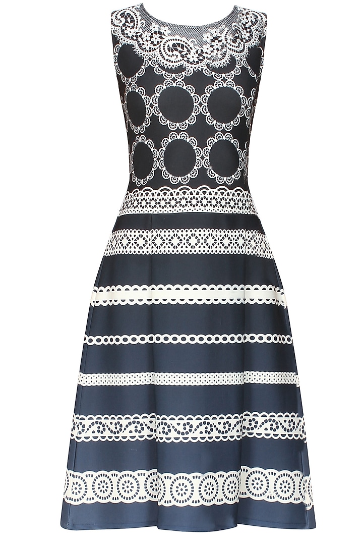 Navy blue and ivory floral embroidered lace dress available only at Pernia's Pop Up Shop.