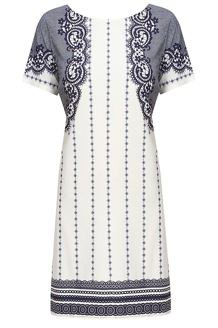 White and blue floral motifs short dress available only at Pernia's Pop Up Shop.