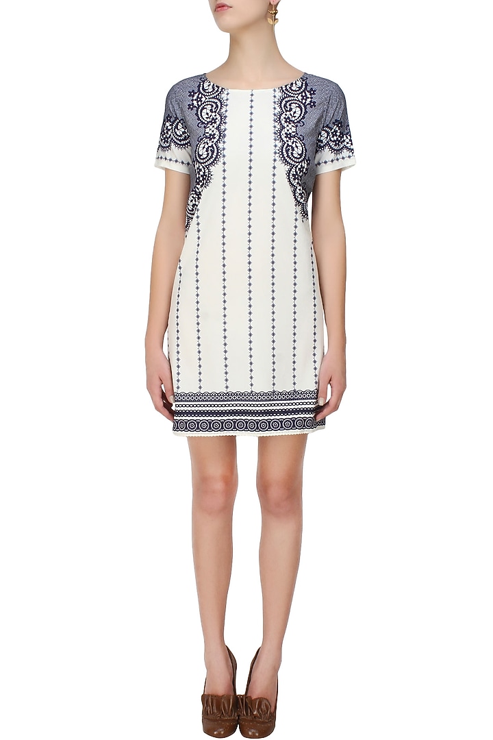 White and blue floral motifs short dress available only at Pernia's Pop Up Shop.