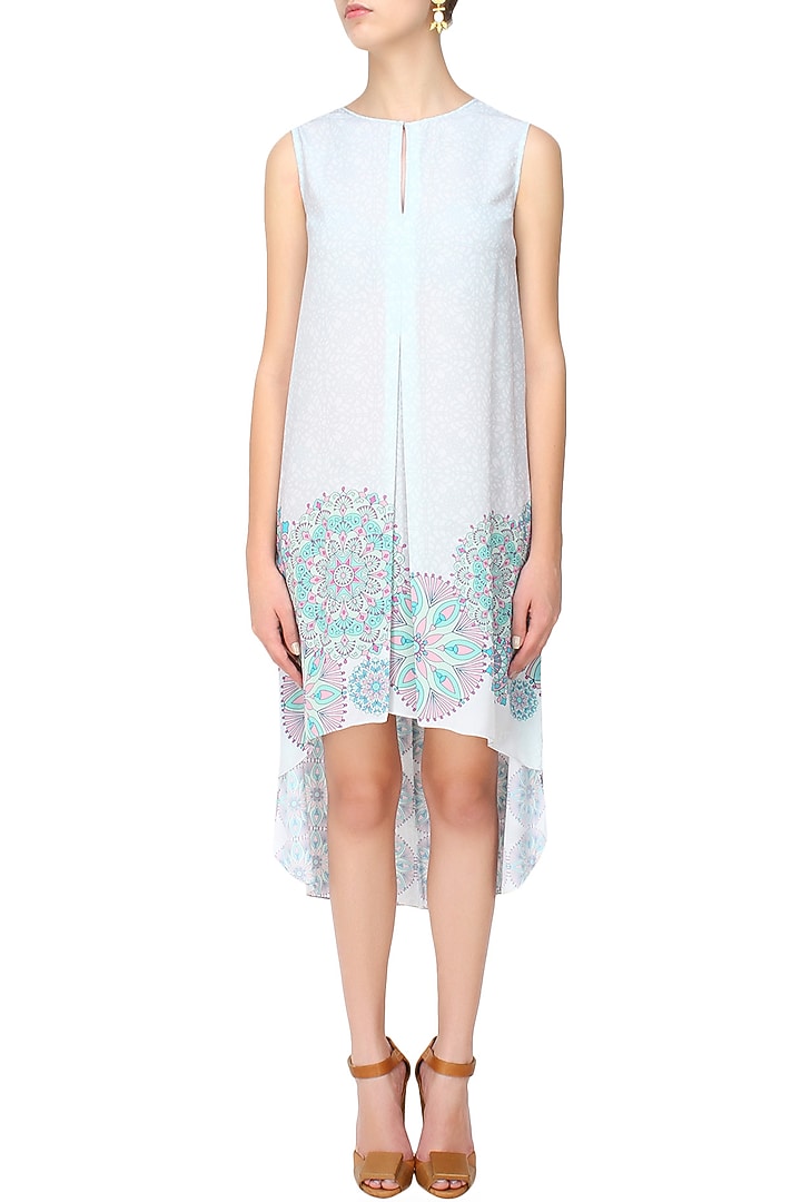 Vintage blue floral motifs high low lace dress available only at Pernia's Pop Up Shop.