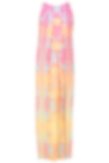 Orange and pink floral printed long dress available only at Pernia's Pop Up Shop.