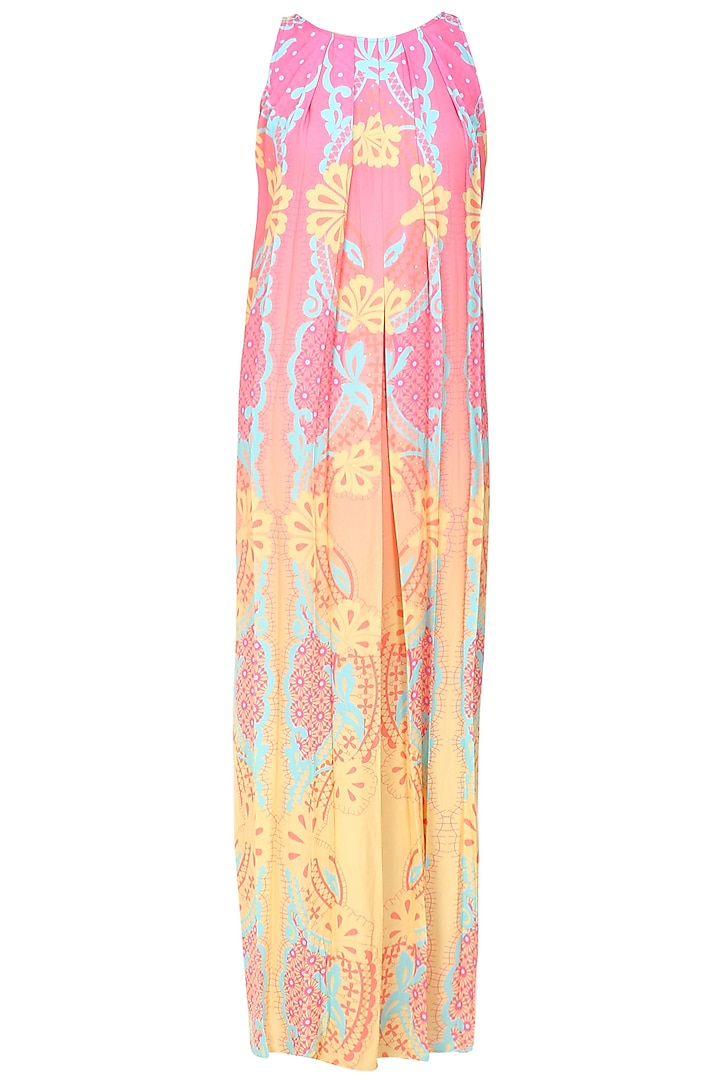 Orange and pink floral printed long dress available only at Pernia's Pop Up Shop.