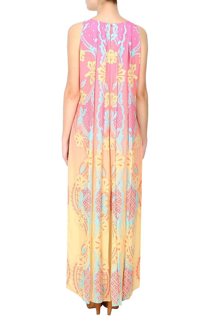 Orange and pink floral printed long dress available only at Pernia's Pop Up Shop.