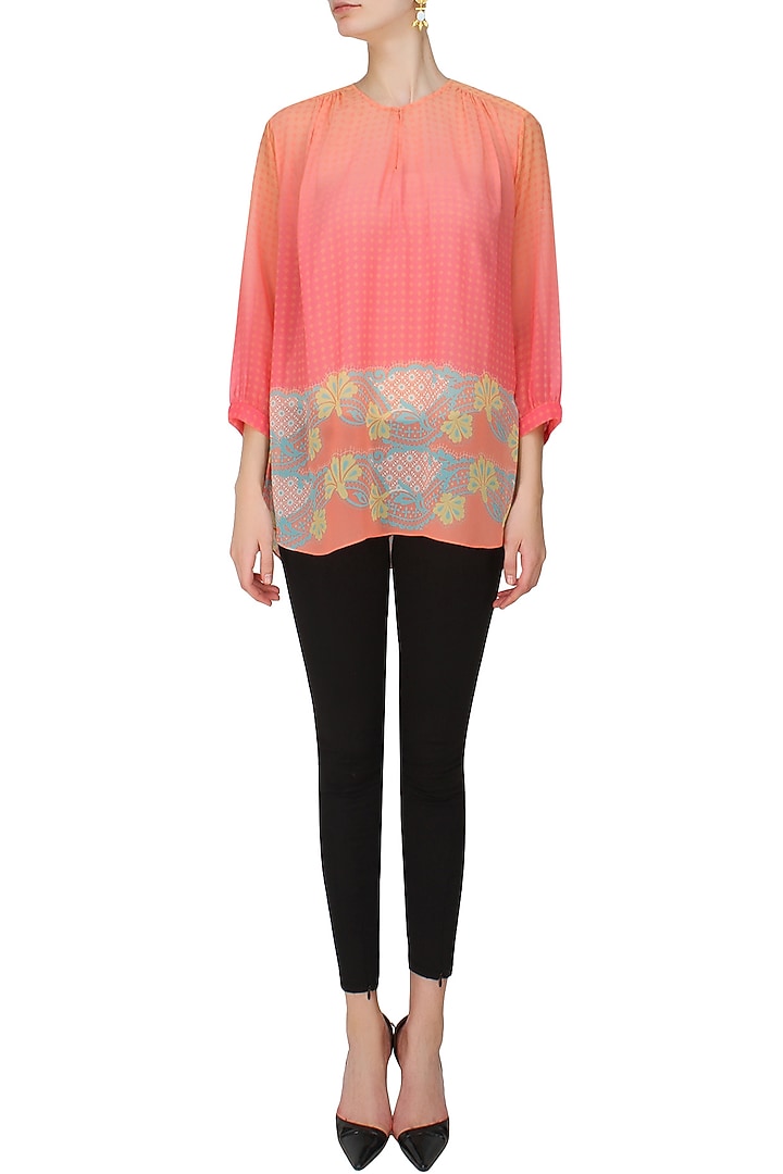 Orange floral print gathered top available only at Pernia's Pop Up Shop.
