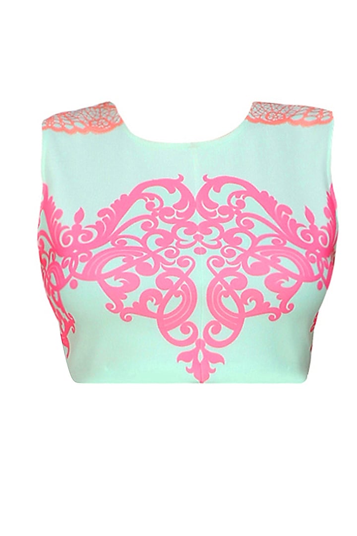 Aqua blue, pink and orange printed crop top available only at Pernia's Pop Up Shop.