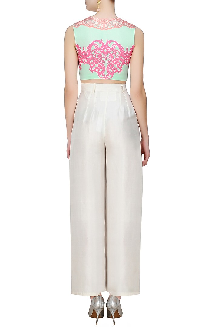 Aqua blue, pink and orange printed crop top available only at Pernia's Pop Up Shop.